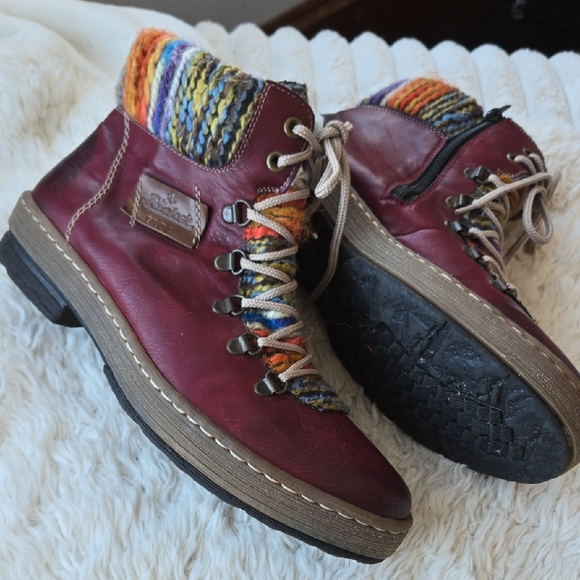 Rieker Shoes - Rieker Felicitas Burnished Wine Leather Sweater Bootie EU 41